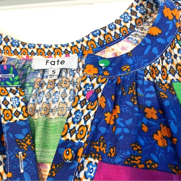 Fate Womens All In Good Time Green Patchwork Mini Dress Sz Small Floral Popover - Picture 4 of 14